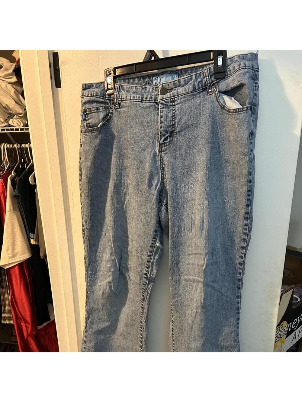 Duplex blue ramie, cotton, polyester & spandex jeans size 20